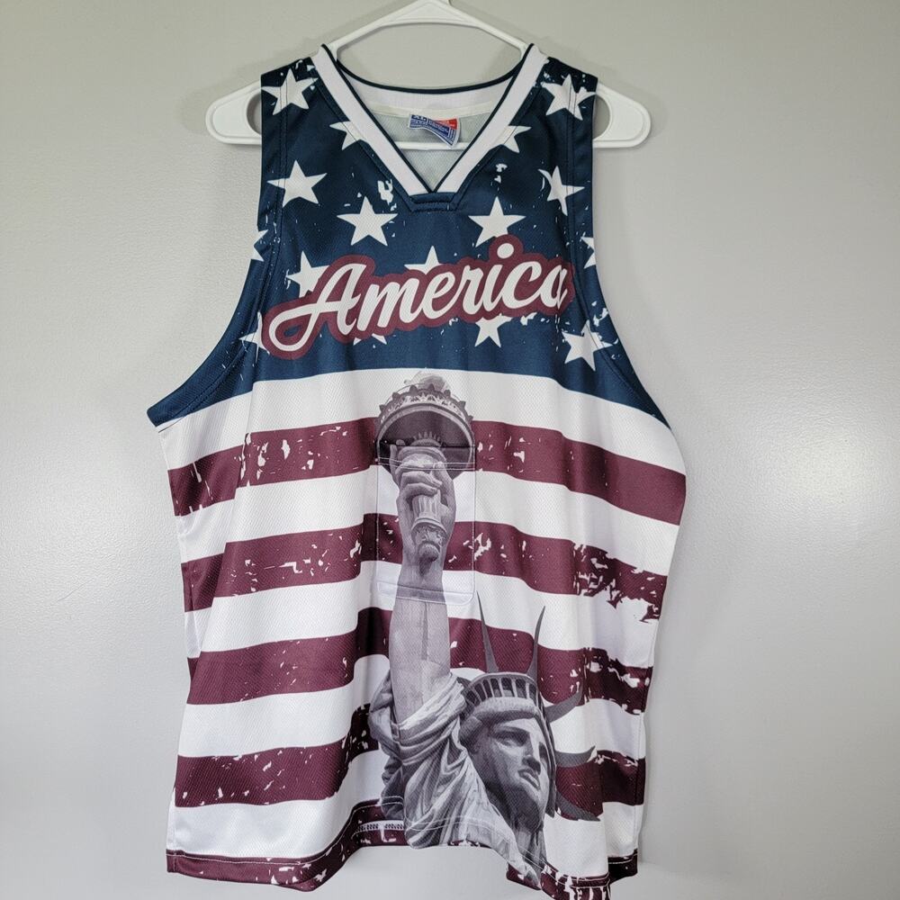USA Drinking Team Men XL Tank Shirt Drink Pocket 4th Of July Patriot Party Shirt